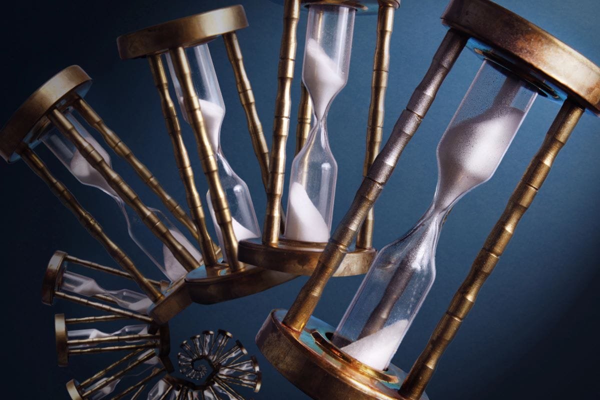 Picture of a number of hourglasses creating a spiral.