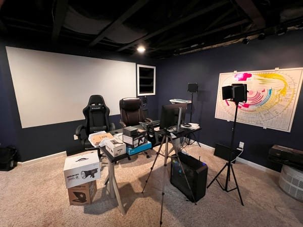 Video studio space being set up.
